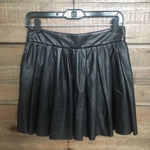 Alice and Olivia Black Leather Pleated Mini Skirt